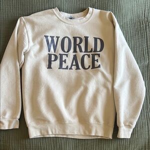Cream Sweatshirt with 'World Peace' Print